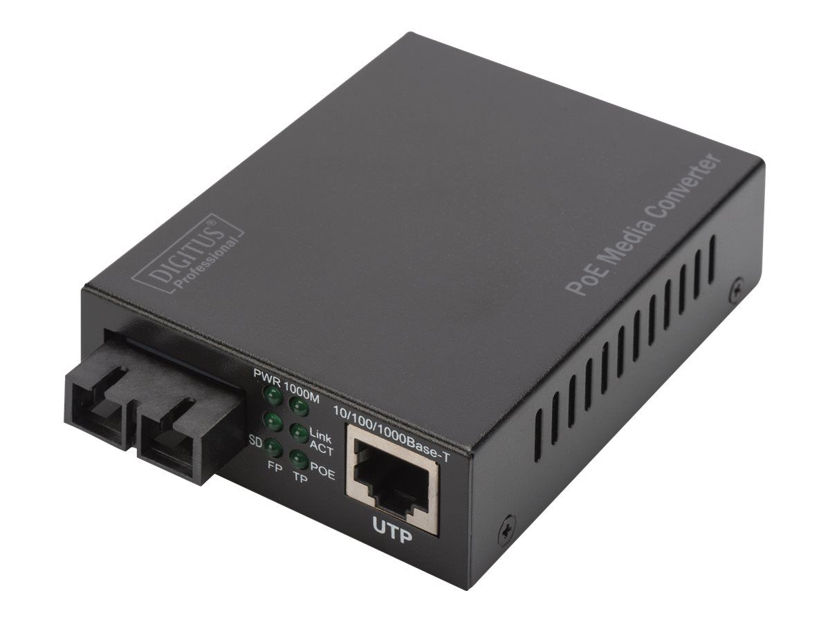 DIGITUS Gigabit PoE Medienkonverter, RJ45 / SC, SM, PSE