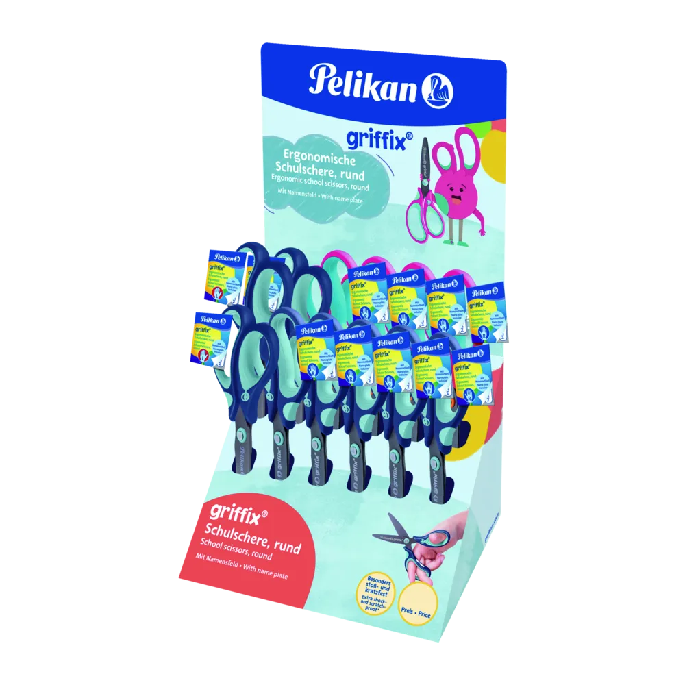 Pelikan griffix Schulschere rund 12 Stück, farbig sortiert im Display