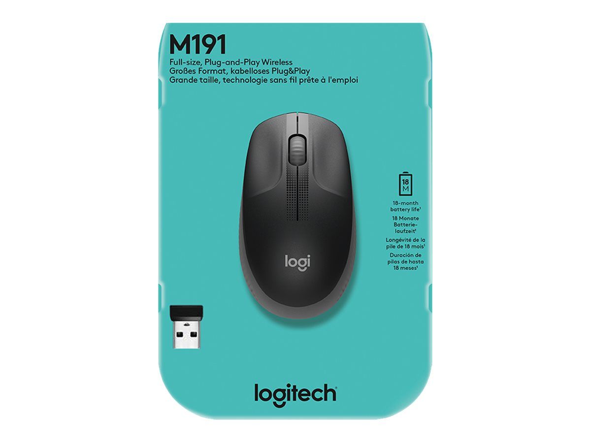Logitech M190 - Maus - optisch - 3 Tasten - kabellos - kabelloser Empfänger (USB)