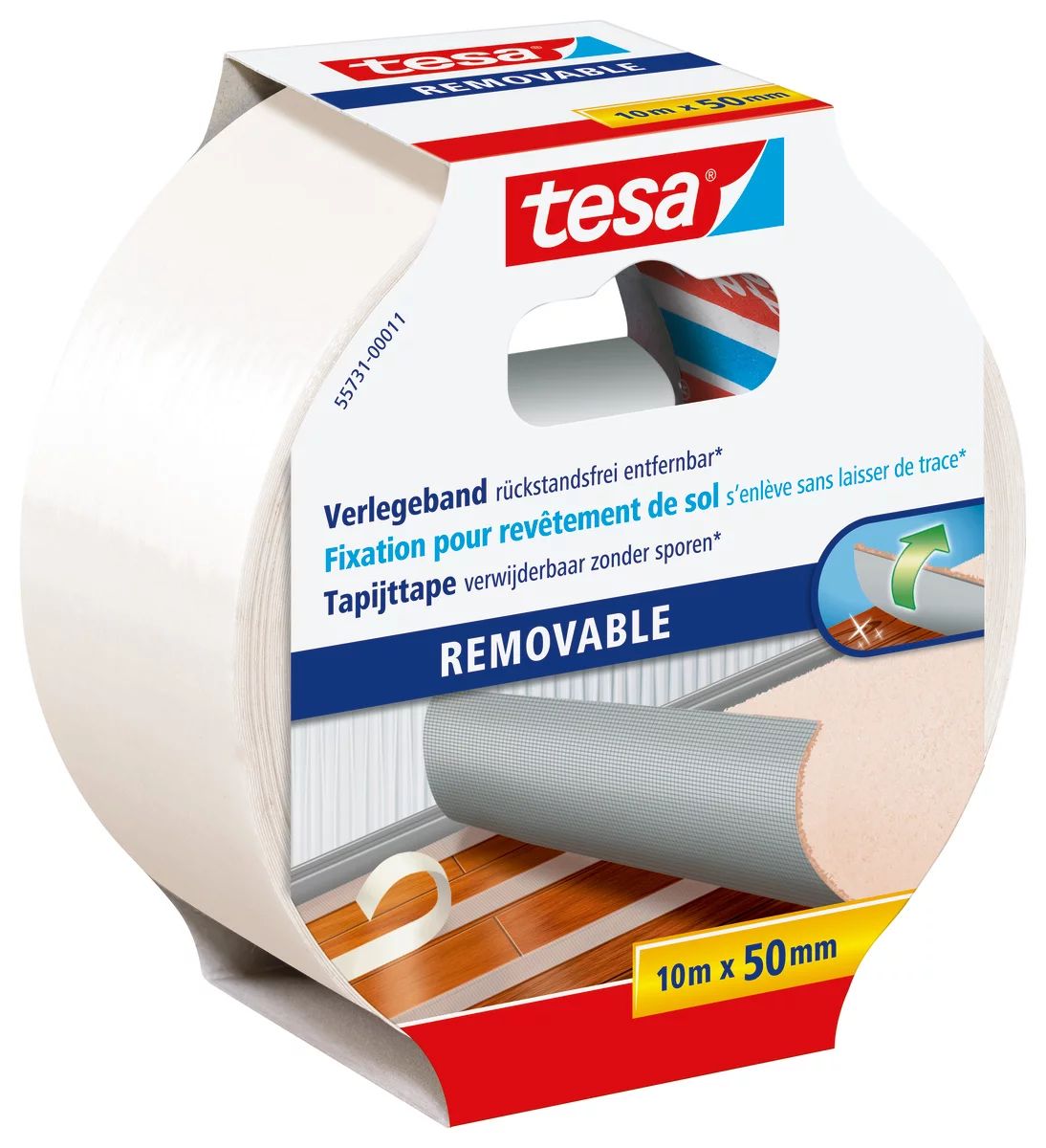 tesa® Doppelseitiges Bodenband Removable 10 m x 50 mm – rückstandsfrei entfernbar