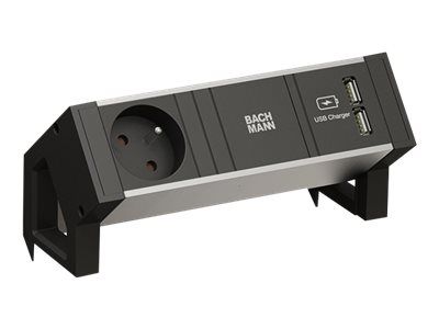 Bachmann DESK 2 ALU BLACK - Steckdosenleiste - Eingabe, Eingang GST18 - Ausgangsanschlüsse: 1 (CEE 7/3, 2 x USB)