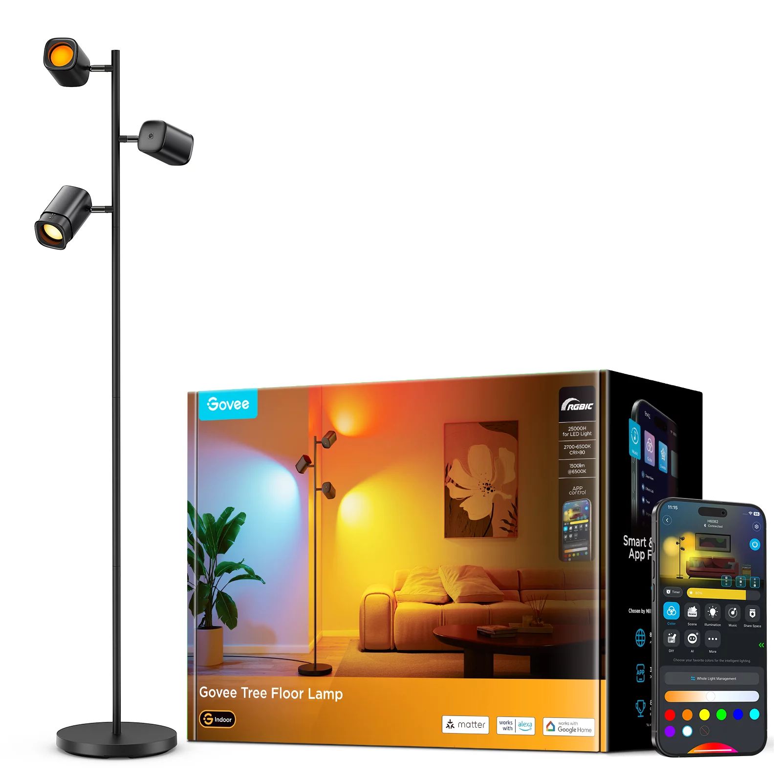 Govee 3-Flammen LED Stehlampe