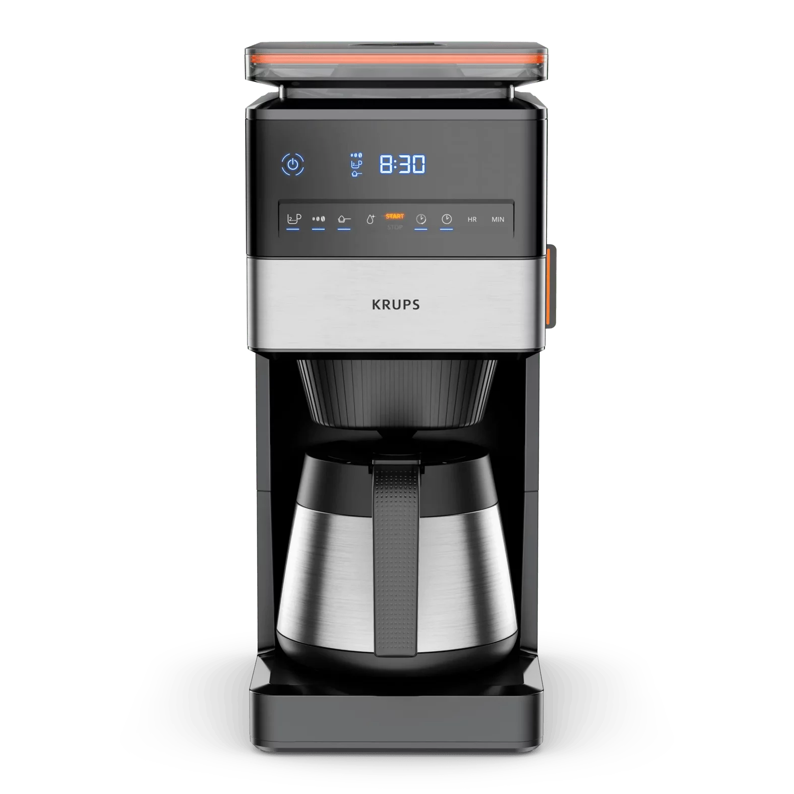 KRUPS KT8428 Filterkaffeemaschine mit Mahlwerk,  Grind Aroma XL Thermobehälter - Schwarz/Edelstahl