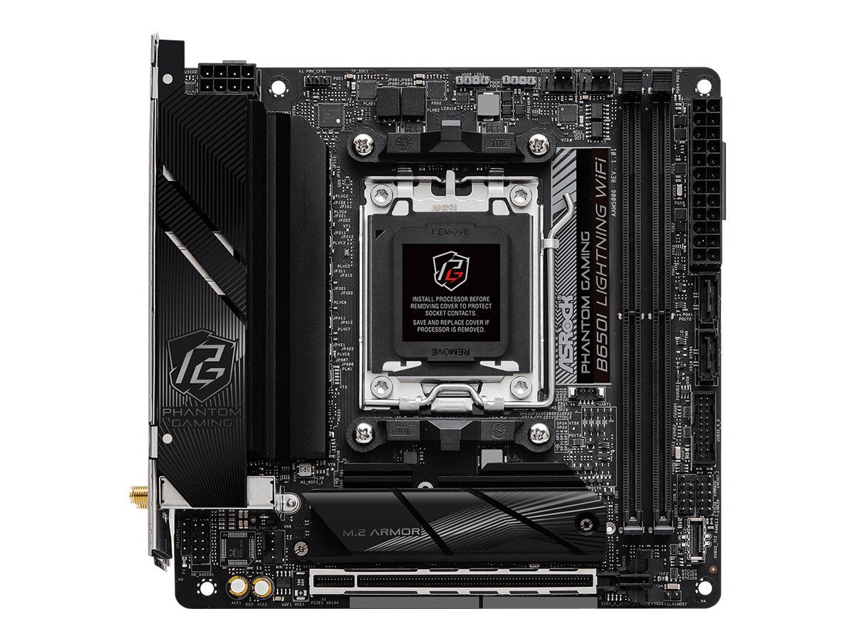 ASRock Phantom Gaming B650I Lightning WiFi - Motherboard - Mini-ITX - Socket AM5 - AMD B650 Chipsatz - 2.5 Gigabit LAN, Wi-Fi 6E, Bluetooth - Onboard-Grafik (CPU erforderlich)
