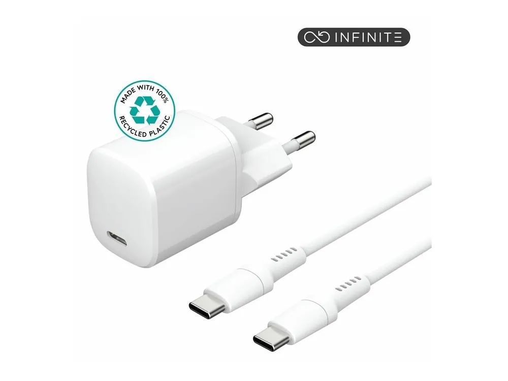 eSTUFF INFINITE - Netzteil - EU-Stecker, Kabel USB-C auf USB-C, 1,5 m - 20 Watt - 3 A - PD (24 pin USB-C)