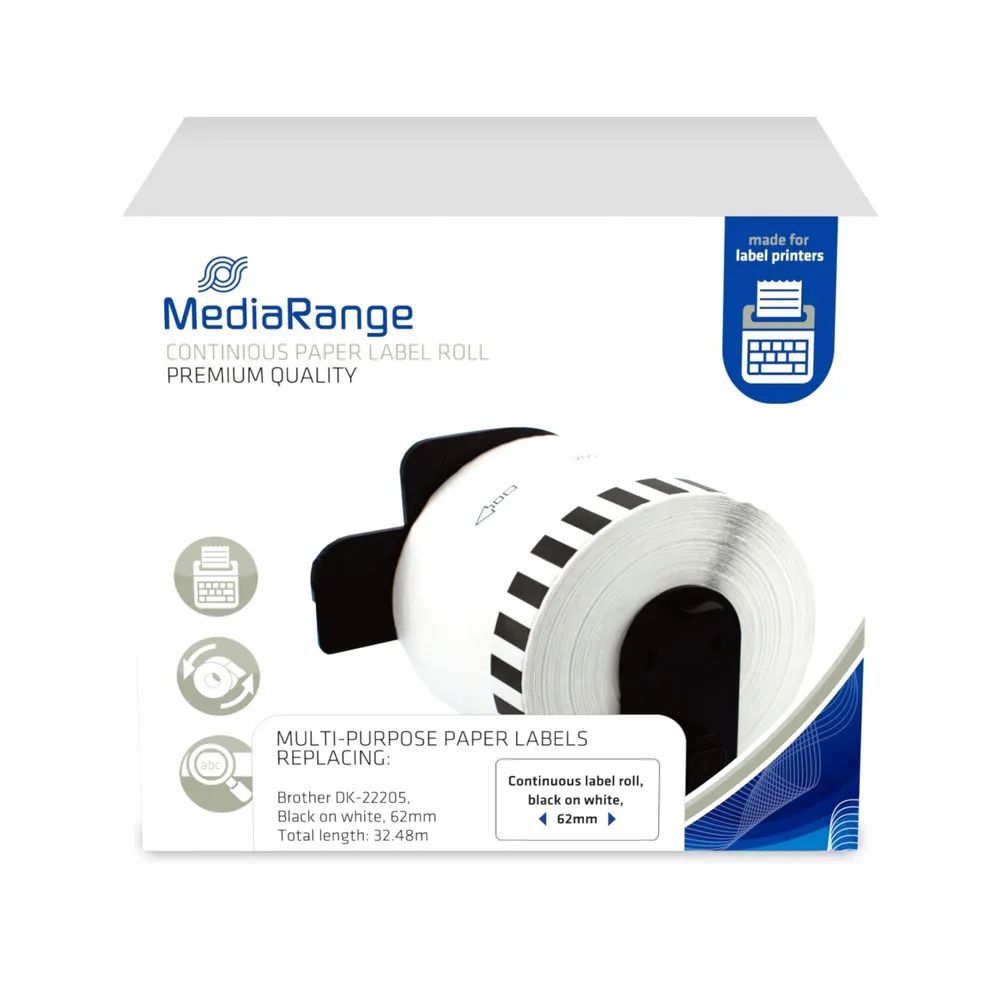 Media Range MediaRange Endlospapieretikett 62mmx30,48m DK-22205  schwarz auf weiß