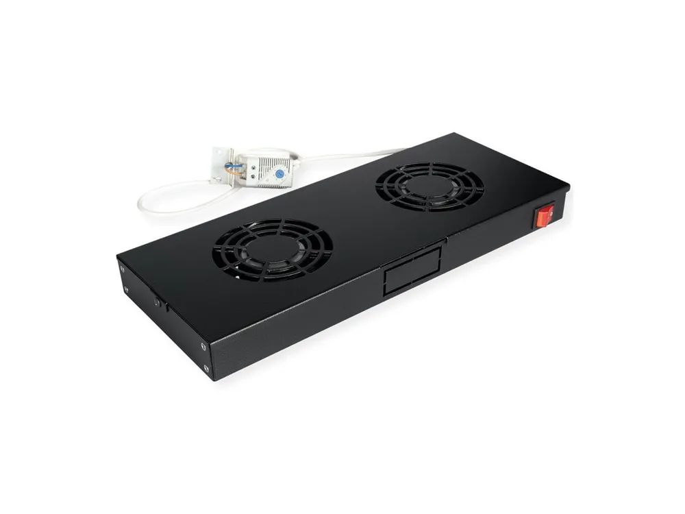 ROLINE Rack-Lüfter - 2 Lüfter mit Thermostat - auf Dach montierbar - Jet Black, RAL 9005 - 1U - 48.3 cm (19")