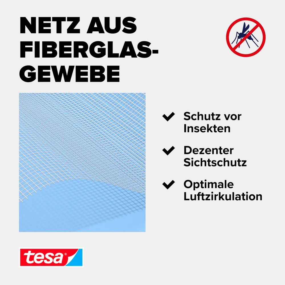 t﻿esa® Ersatz-Fliegengitter Fiberglas, weiß – 1,20 x 2,50 m