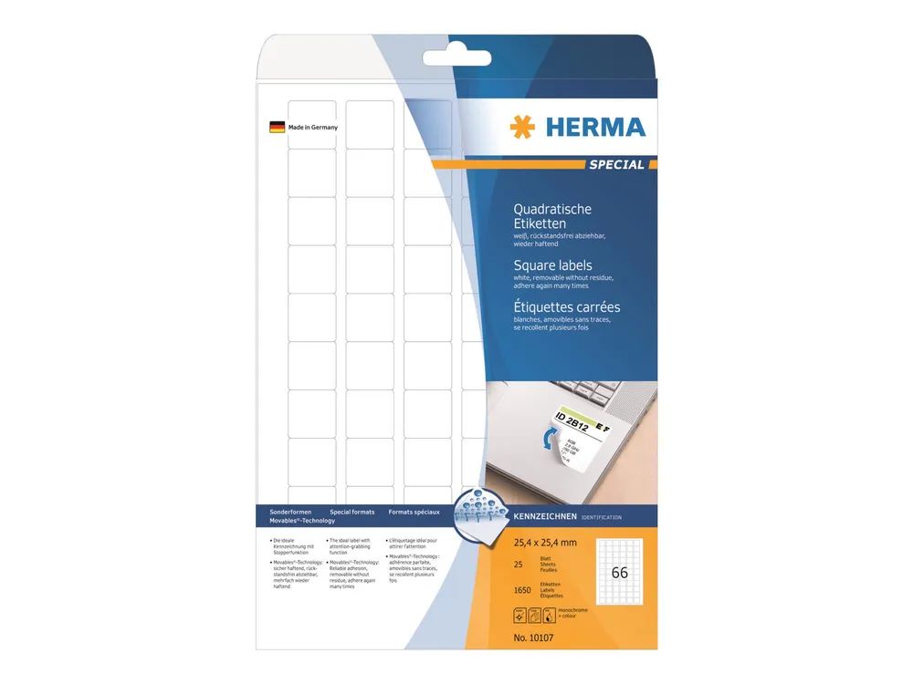 HERMA Special - Papier - matt - selbstklebend, entfernbarer Klebstoff - weiß - 25.4 x 25.4 mm 1650 Etikett(en) (25 Bogen x 66)
