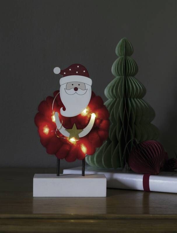 Konstsmide LED Holzsilhouette Santa mit Baumwolle, Timer 656695730 