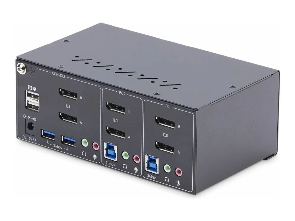 StarTech.com 2-Port Dual-Monitor DisplayPort KVM Switch, 4K 60Hz, 2x USB 5Gbps Hub Ports, 2x USB 2.0 HID Ports, Hotkey and Push-Button Switching, TAA Compliant - ESD Level 3 Protection (P2DD46A2-KVM-SWITCH)