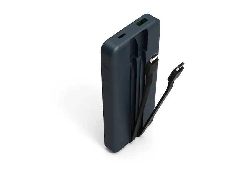 PORT Designs PORT Connect - Powerbank - mit eingebauten USB-C-Kabeln - 10000 mAh - 37 Wh - 20 Watt - 3 A - QC, PD - 4 Ausgabeanschlussstellen (3 x USB-C, USB)
