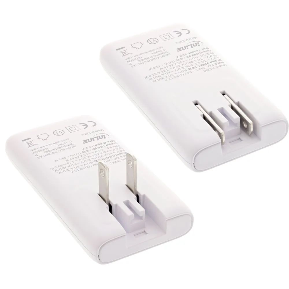 InLine USB Reise-Netzteil Ladegerät - Dual USB-C - PD - PPS - 65W - flach - weiß