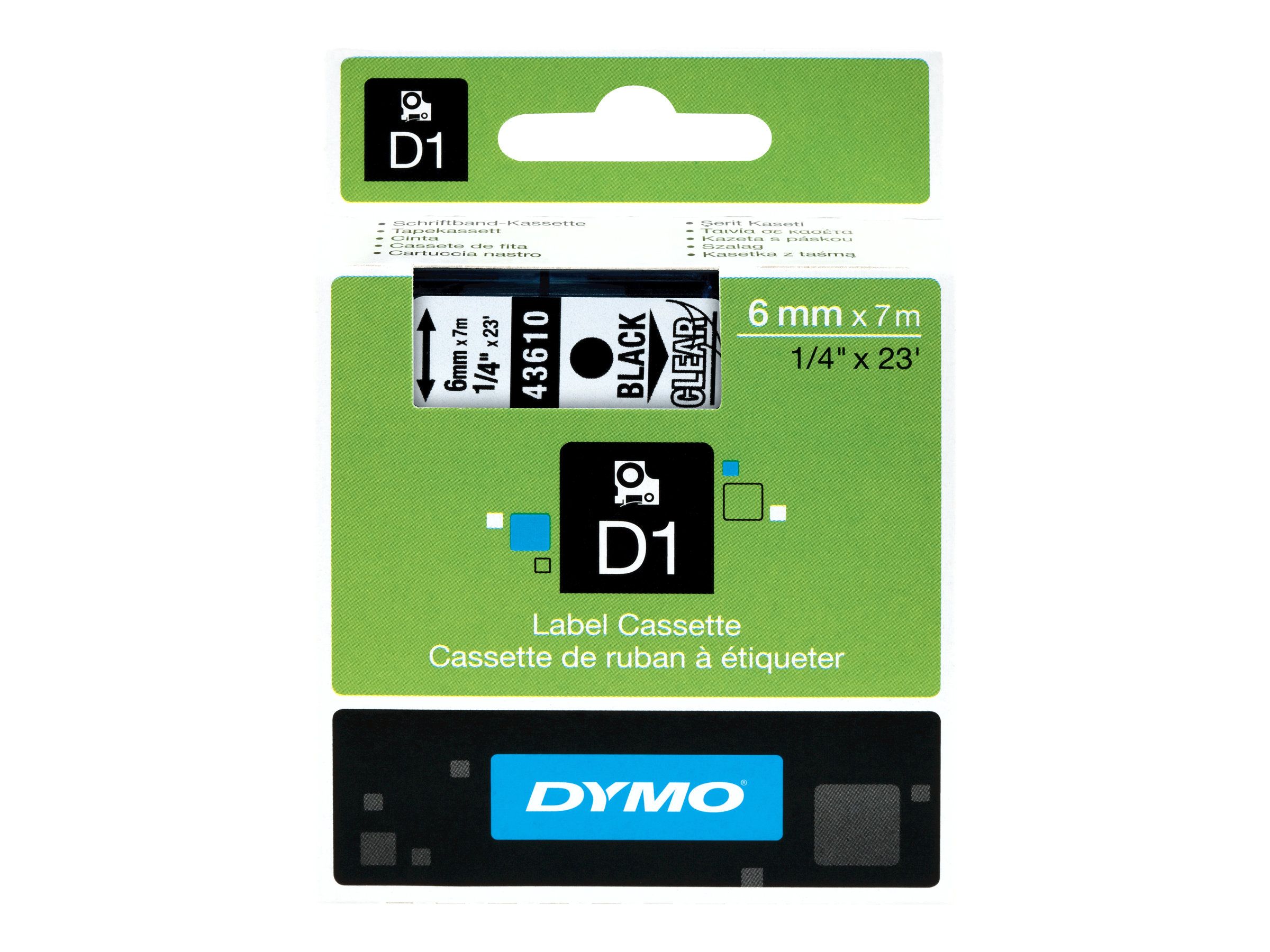 Dymo D1 - Glänzend - schwarz auf durchsichtig - Rolle (0,6 cm x 7 m)