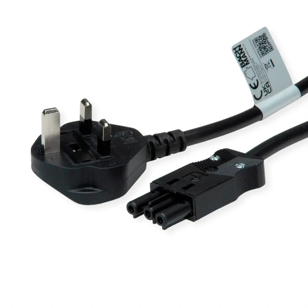 BACHMANN Geräteleitung H05VV-F 3G1,5mm², Schwarz, UK-Stecker 13A, Installationskupplung GST18, schwarz, 4 m