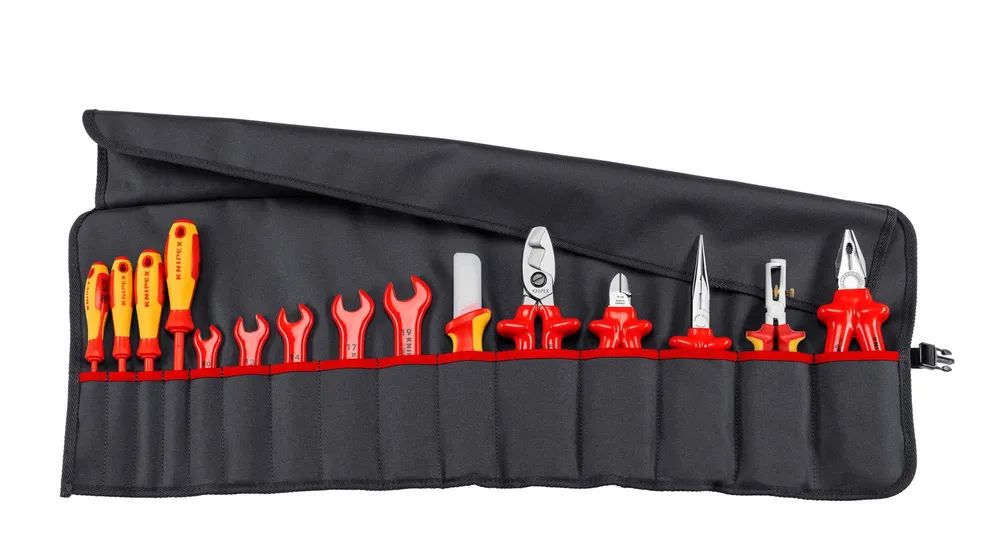 KNIPEX Werkzeug-Rolltasche 15-teilig mit isolierten Werkzeugen für Arbeiten an elektrischen Anlagen 805 mm