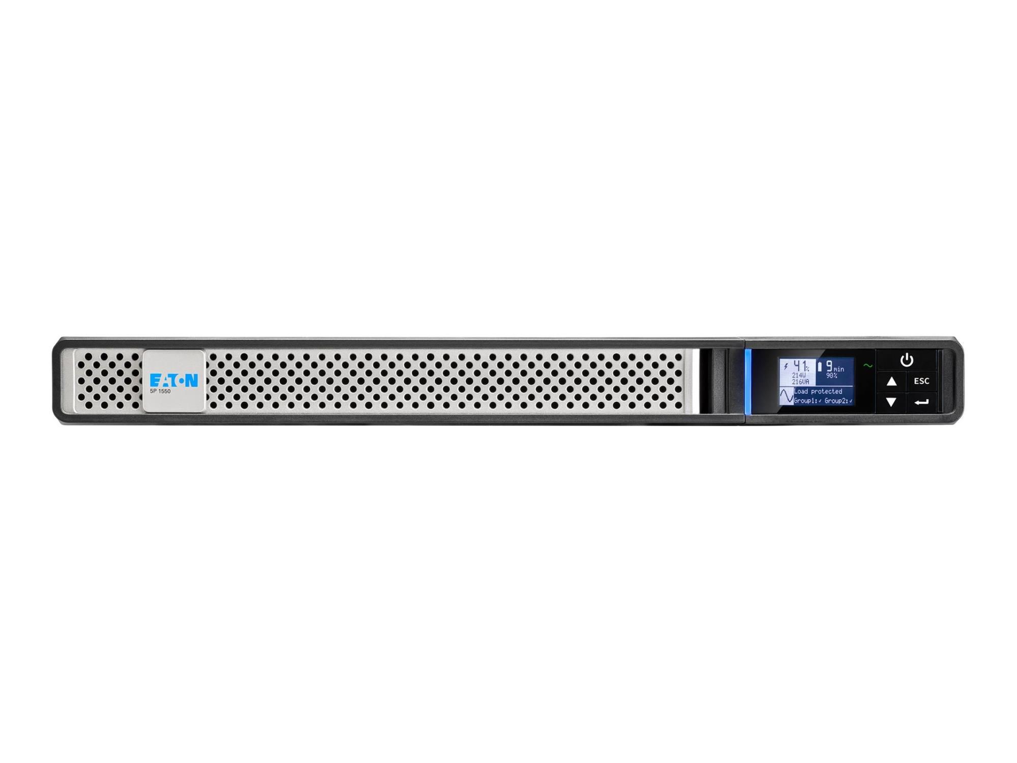 Eaton 5P 1550iR - Gen 2 - USV (Rack - einbaufähig) - Wechselstrom 200/208/220/230/240 V - 1350 Watt - 1550 VA - 1-phasig - 9 Ah - RS-232, USB - Ausgangsanschlüsse: 6 - 1U - 48.3 cm (19")