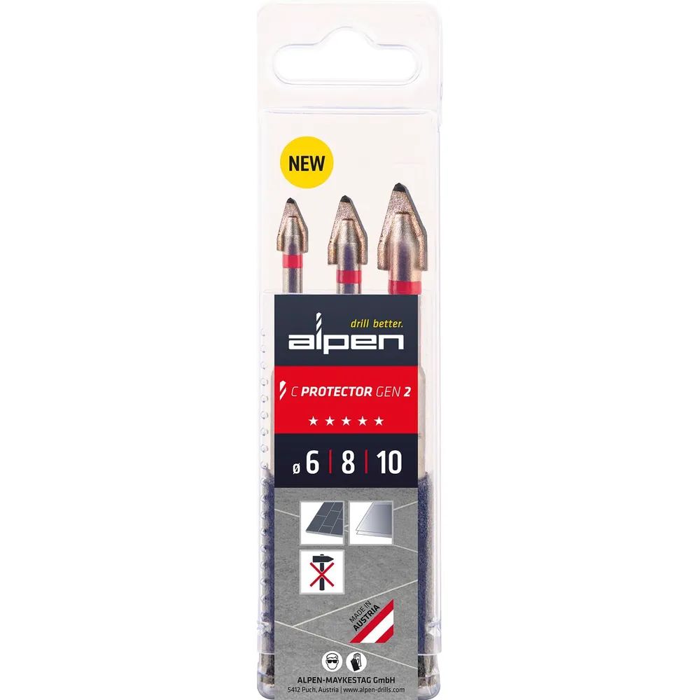 ALPEN HM-Fliesenbohrer-Set C Protector Gen 2 Bohrer ø 6/8/10 mm 3-teilig