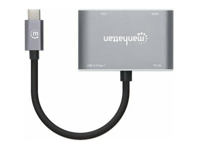 Manhattan USB-C Dock/Hub, Ports (x4): HDMI, USB-A, USB-C and VGA, With Power Delivery (87W)