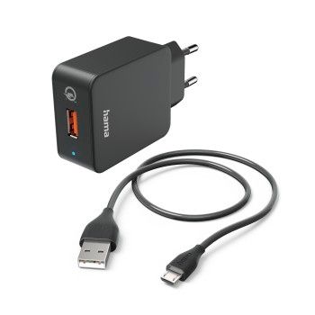 Hama Schnellladegerät mit Ladekabel Micro-USB, 19,5 W, 1,5 m, Schwarz