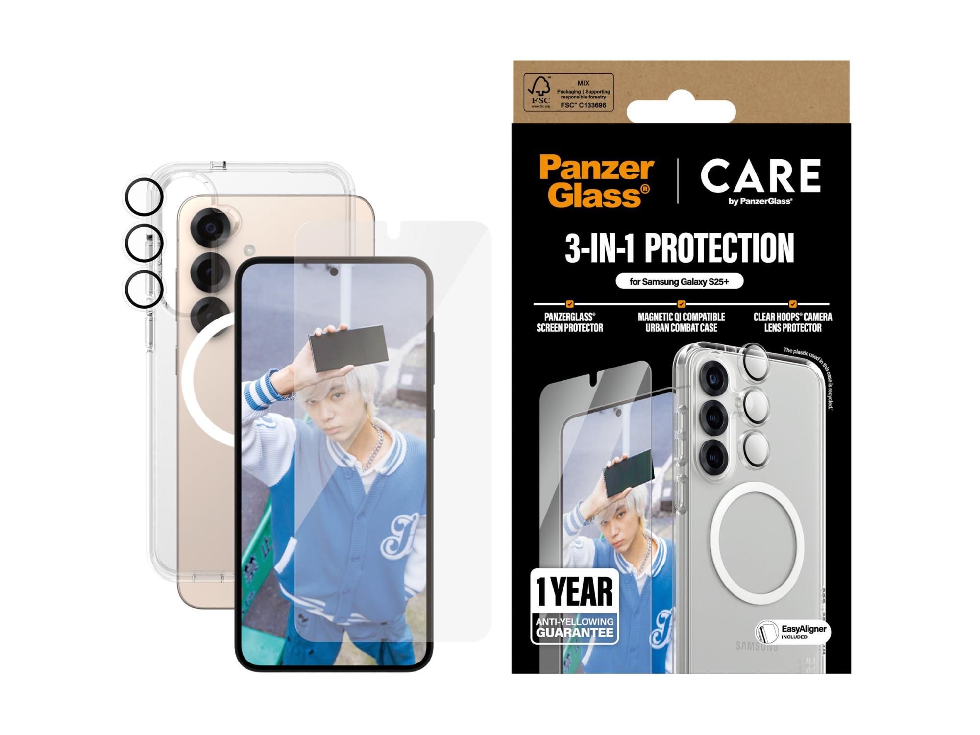 PanzerGlass CARE by PanzerGlass - 3-in-1 Schutzpacket - hintere Abdeckung für Mobiltelefon - Flaggschiff - 100 % recyceltes Polycarbonat, 100 % recyceltes thermoplastisches Polyurethan (TPU)