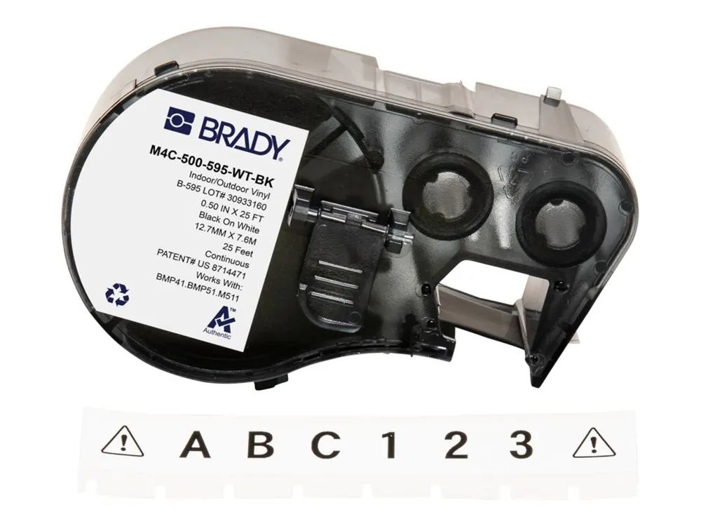 Brady Corporation Brady B-595 - Vinyl - glänzend - permanenter Acrylklebstoff - Schwarz auf Weiß - Rolle (1,27 cm x 7,62 m)