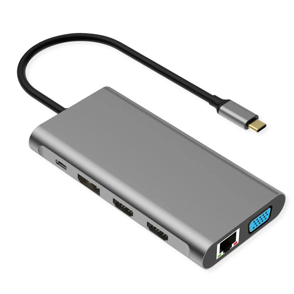 VALUE USB Typ C Dockingstation, 2x HDMI (4K60 und 4K30), 1x DP 4K60, 1x VGA, 1x Gb Ethernet, 2x USB C, 2x USB A (3.2 Gen1 und USB 2.0, 1x Type C PD