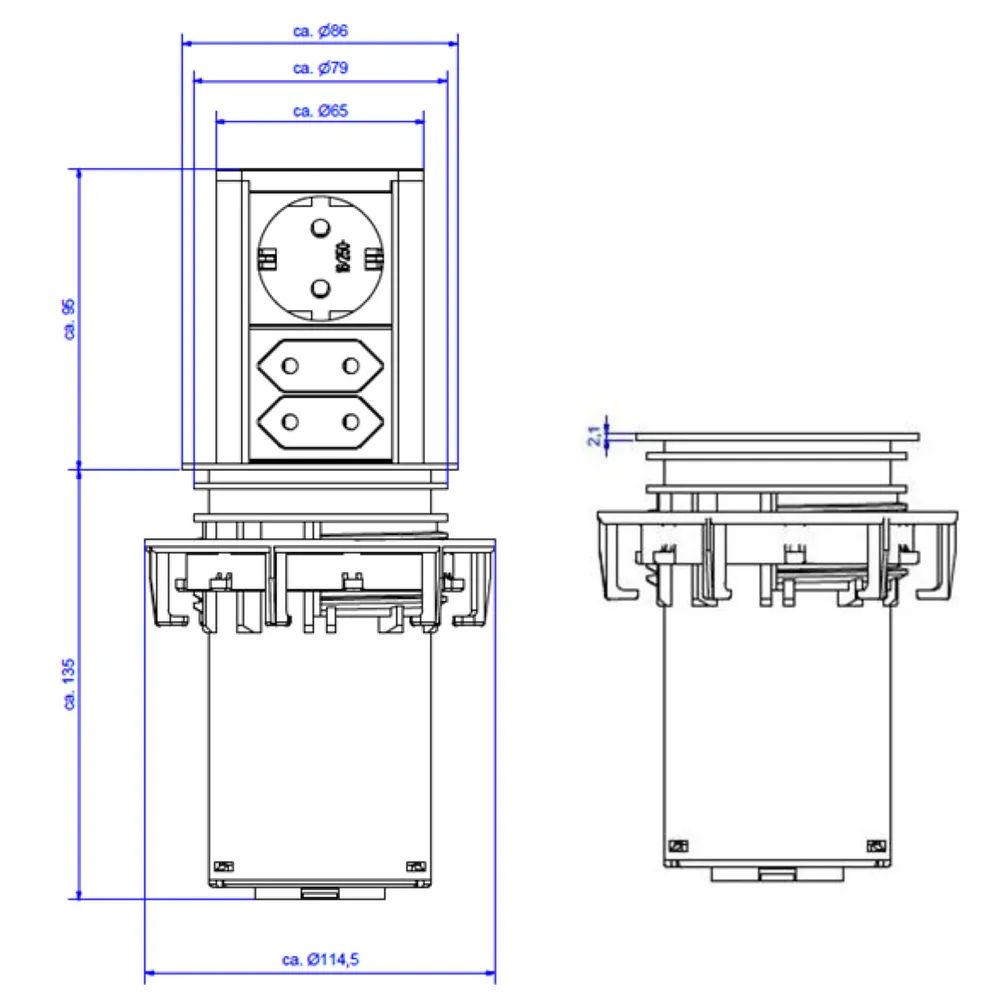 BACHMANN ELEVATOR 1x CEE 7/7 2x Euro, schwarz, 2 m