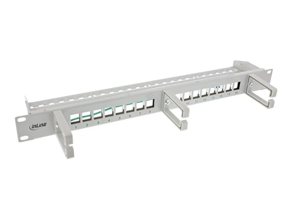 InLine Patchfeld 16-fach - Keystone Leerblech mit 3 Bügeln - 19" - 1HE - grau