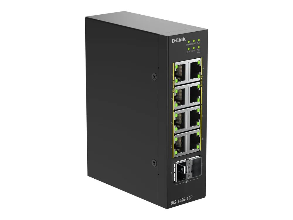D-Link DIS 100G-10P - Switch - industriell - unmanaged - 8 x 10/100/1000 (PoE)