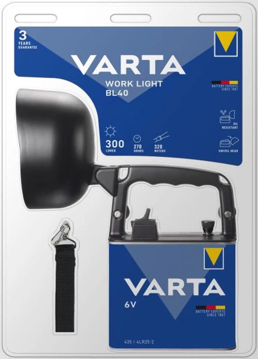 VARTA Taschenlampe Work Light BL40 LED LW:420m 190lm 1x4LR25-2 sw