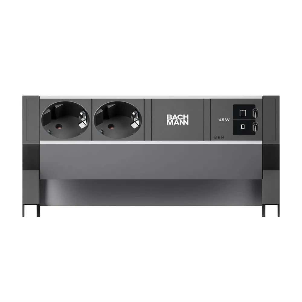 BACHMANN DESK2 ALU BLACK 2xCEE7/3, 1xUSB C/C 45W L=0,2m RAL9005