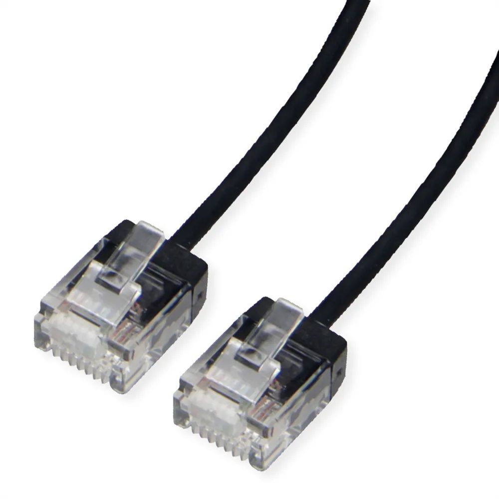 ROLINE UTP DataCenter Patchkabel Cat.6A (Class EA), LSOH, slim, extra kurzer Stecker, schwarz, 0,5 m
