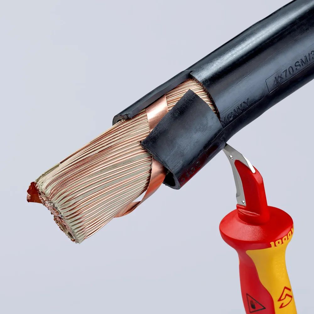 KNIPEX Kabelmesser mit Gleitschuh, sichelförmige Klinge, VDE 2-K