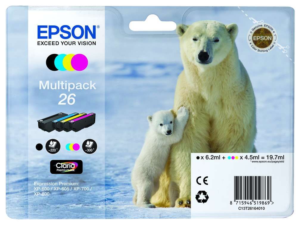 Epson 26 Tinte Eisbär Multi, Standard, 4 Farben