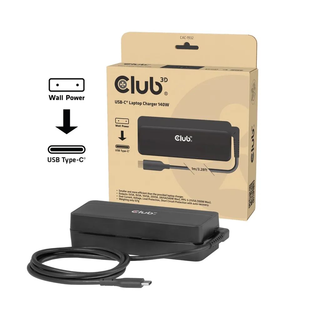 Club 3D USB-C Laptop Charger 140W/3.28ft PPS - Digital/Daten