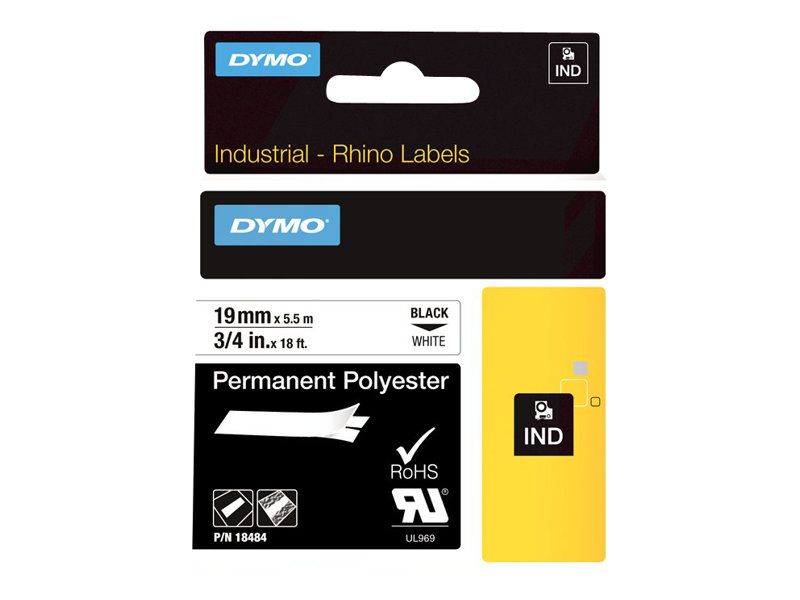 Dymo IND - Polyester - permanenter Klebstoff - Schwarz auf Weiß - Rolle (1,9 cm x 5 m)