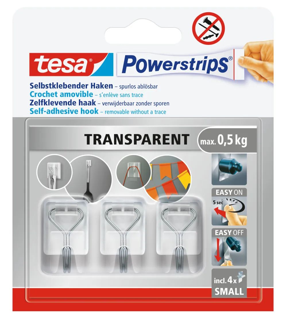tesa® Powerstrips Klebehaken Small, 3 x Haken, 4 x Powerstrips