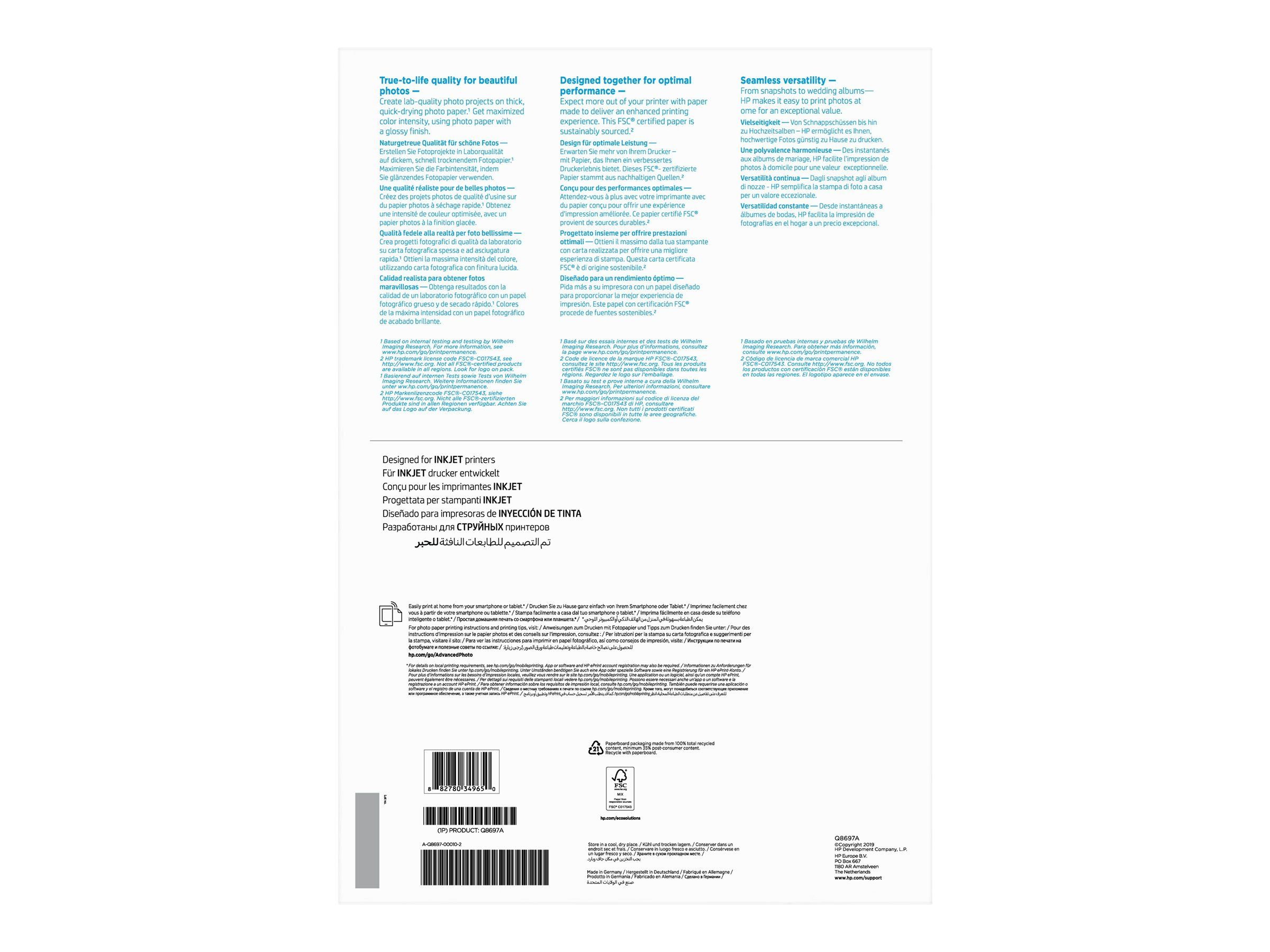 HP Advanced Photo Paper - Glänzend - A3 (297 x 420 mm)
