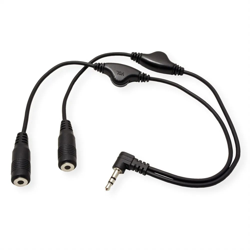 ROLINE Lautsprecher-Y-Kabel, 3,5mm (Stecker, 2x Buchse), mit Volumenregler