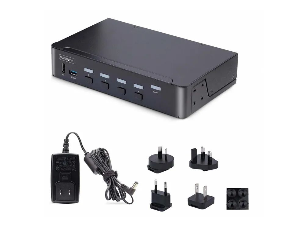 StarTech.com 4-Port DisplayPort 1.4 KVM Switch, 8K 60Hz / 4K 144Hz, 2x USB 3.0 Ports, 4x USB 2.0 Ports, Hotkey Switching, TAA Compliant (D86A2-4-PORT-8K-KVM)