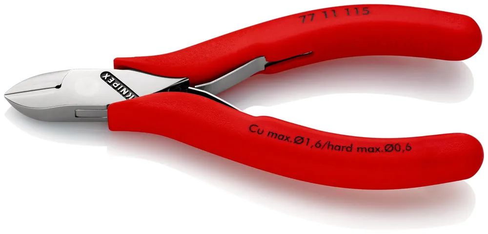 KNIPEX Elektronik-Seitenschneider mit durchgestecktem Gelenk mit rutschhemmenden Kunststoff-Hüllen 115 mm