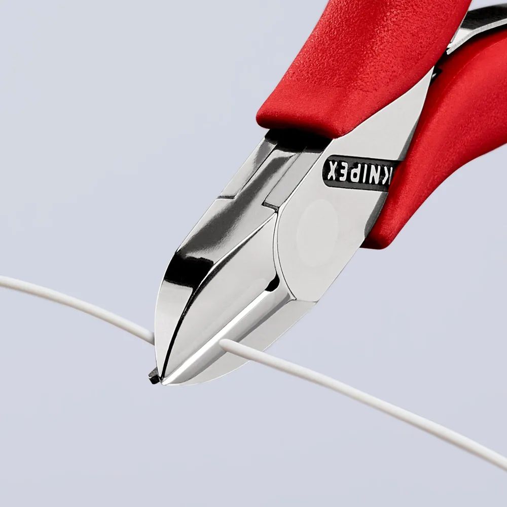 KNIPEX Elektronik-Seitenschneider mit durchgestecktem Gelenk mit rutschhemmenden Kunststoff-Hüllen 115 mm