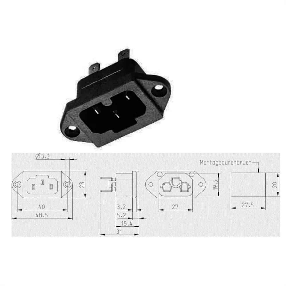 BACHMANN Heissgeräteinbaustecker IEC320 C15A, C16A mit Schraubanschlüssen, schwarz