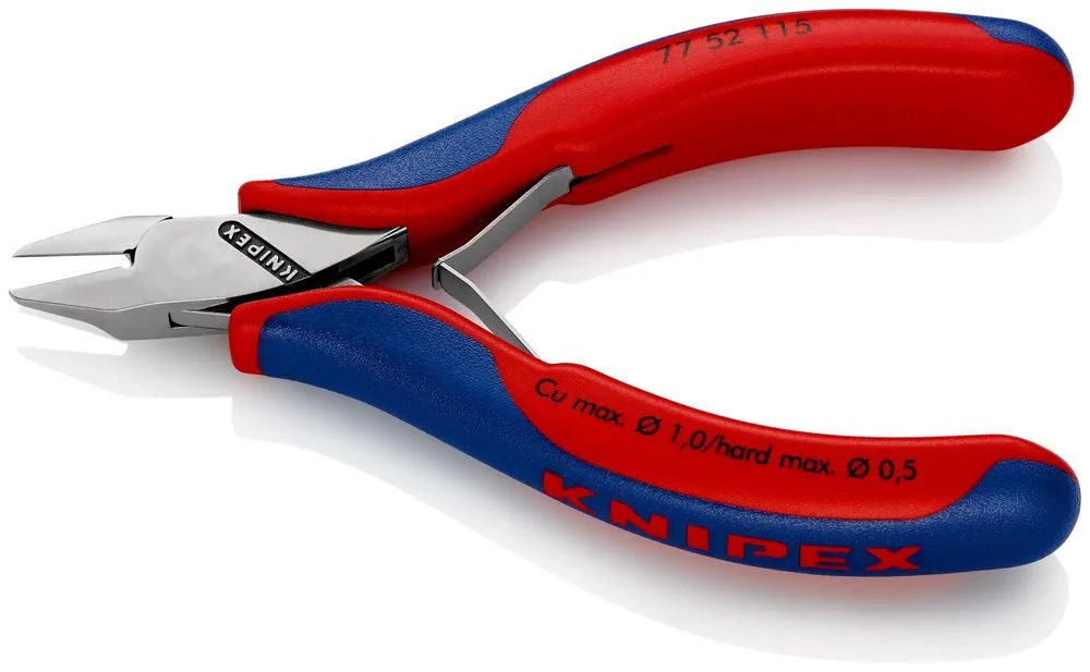 KNIPEX 77 52 115 Elektronik-Seitenschneider mit durchgestecktem Gelenk mit Mehrkomponenten-Hüllen 115 mm