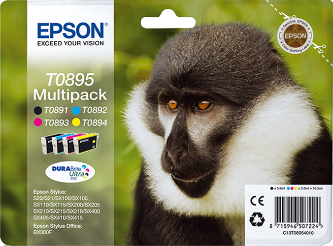 Epson Tinte T0895 Affe, Multipack, CMYK