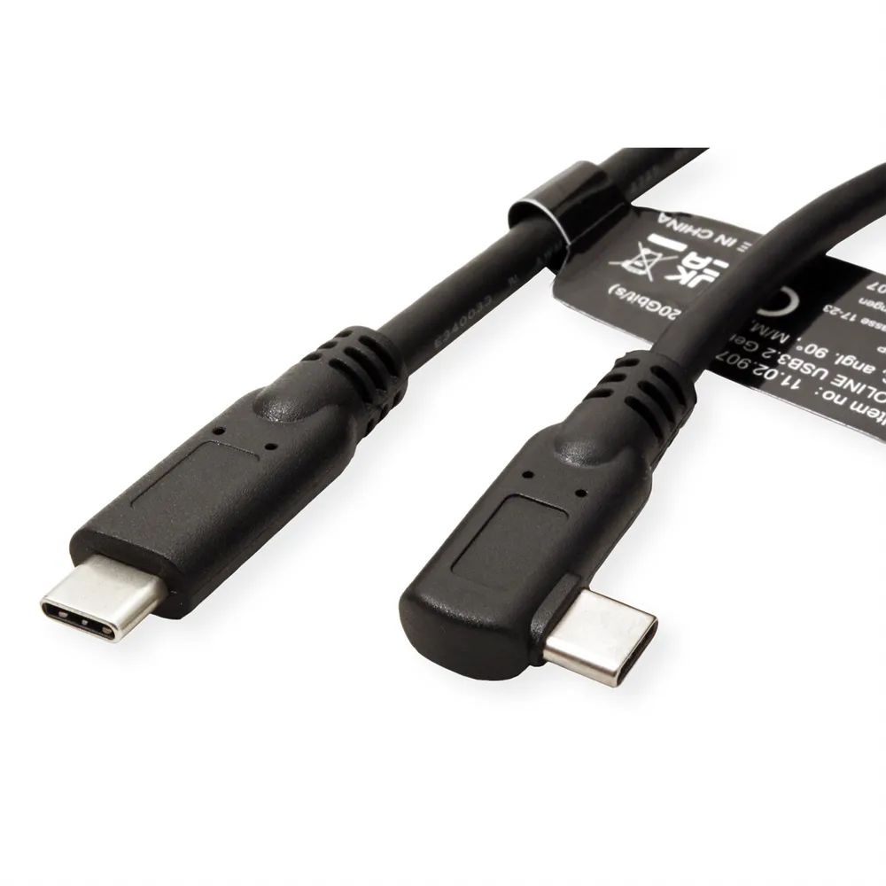 ROLINE USB 3.2 Gen 2x2 Kabel, C-C, ST/ST, 4K UHD-1, 20Gbit/s, Emark, 100W, gewinkelt, schwarz, 1 m