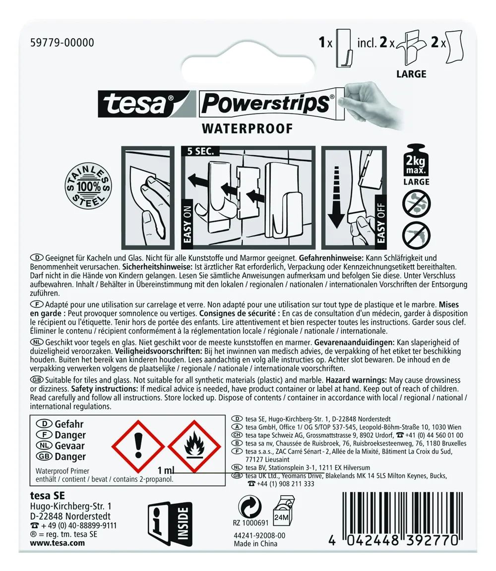 Tesa 59779-00000 - Drinnen - Handtuchhaken - Edelstahl - Edelstahl - Klebestreifen - 2 kg