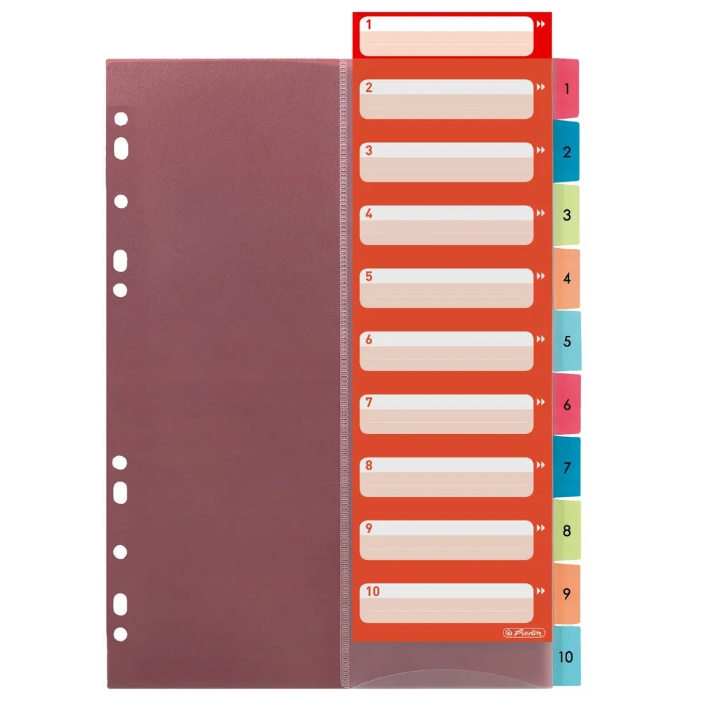 herlitz Ringbuchregister, A4 ,PP, 1-10 mit Indexblatt farbig, Prägung 1-10