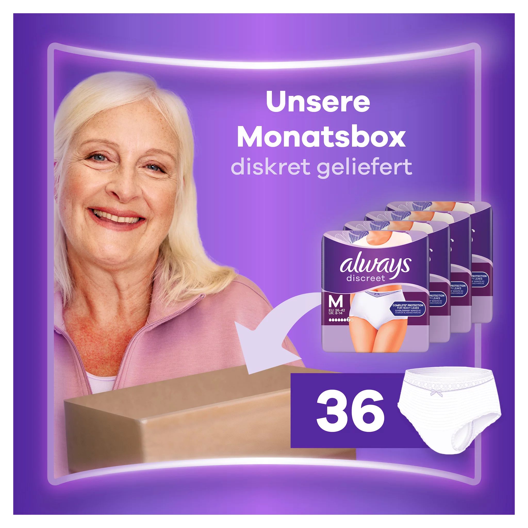 Always Discreet Inkontinenz-Höschen Plus, Größe M, 36 Höschen (4 Packungen x 9 Stück)